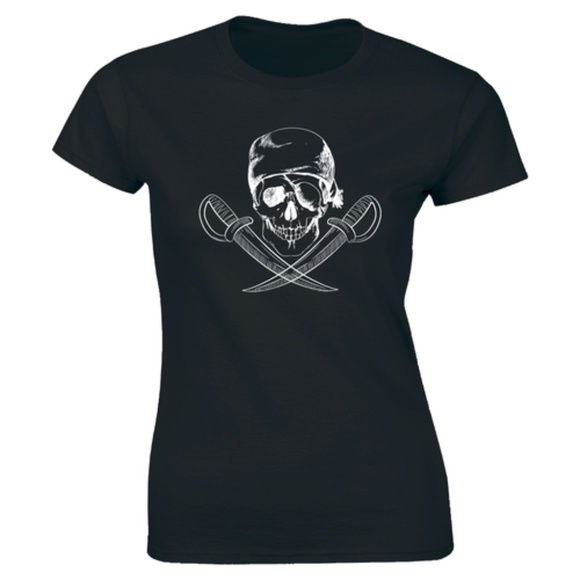 Half It Tops - Skull Sword Pirate Crossed Sword Pirates T-shirt Half It Tops - Skull Sword Pirate Crossed Sword Pirates T-shirt